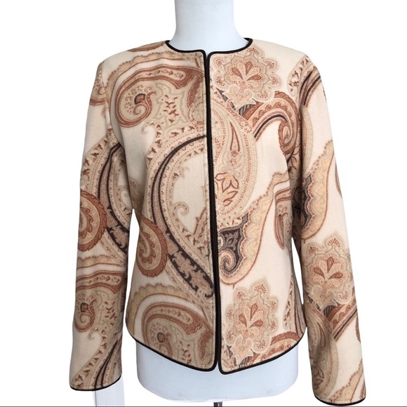 Vintage Linda Allard Ellen Tracy Open Front Jacket Blazer Paisley Wool Cashmere - Picture 1 of 10